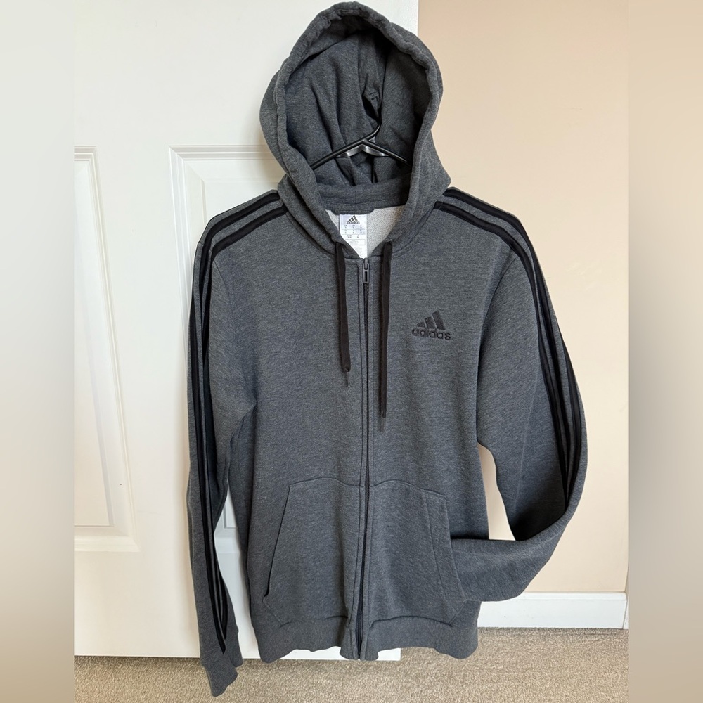Adidas Men's Dark Gray Zip-Up Hoodie